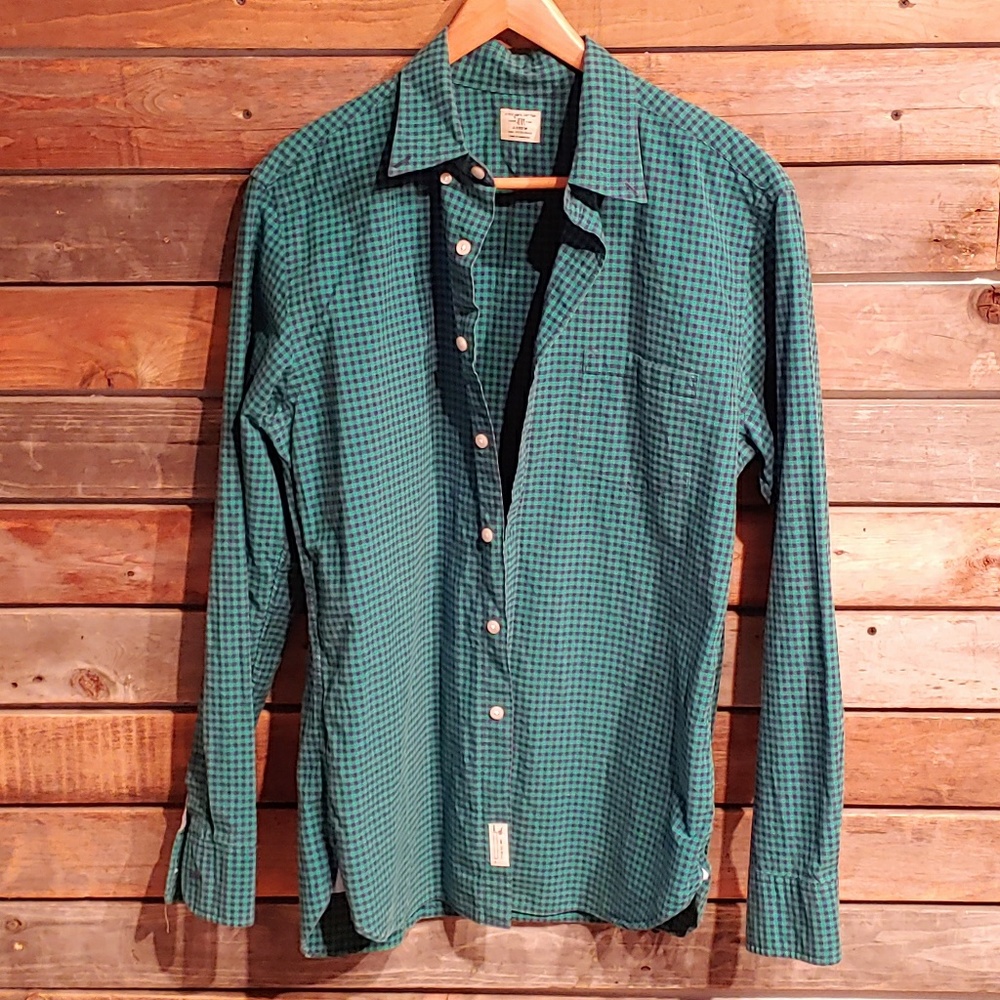 J. Crew Gingham Blue Green Button Down M